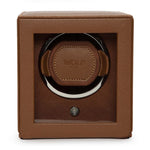 WOLF Designs Watch Winder Single Cub Watch Winder with Cover - Cognac