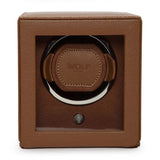 WOLF Designs Watch Winder Single Cub Watch Winder with Cover - Cognac