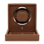 WOLF Designs Watch Winder Single Cub Watch Winder with Cover - Cognac