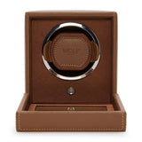WOLF Designs Watch Winder Single Cub Watch Winder with Cover - Cognac