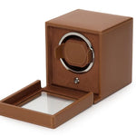 WOLF Designs Watch Winder Single Cub Watch Winder with Cover - Cognac