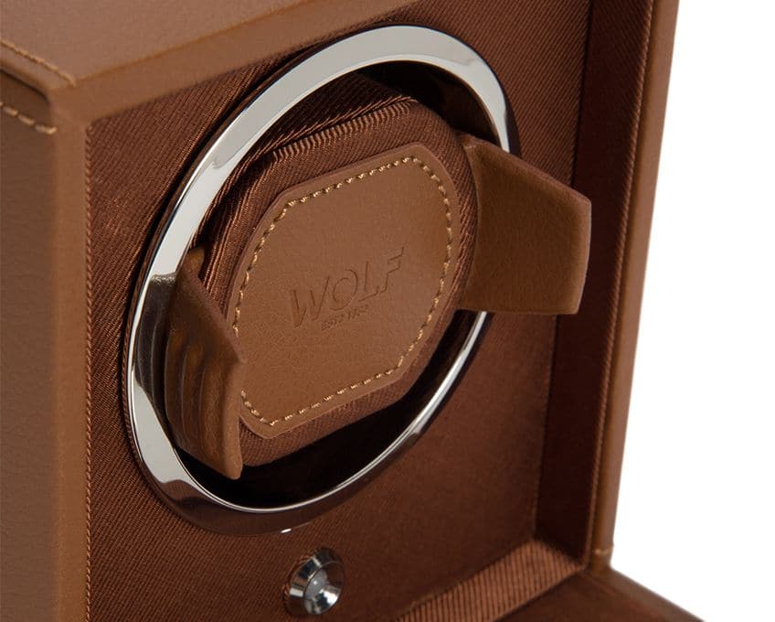 WOLF Designs Watch Winder Single Cub Watch Winder with Cover - Cognac