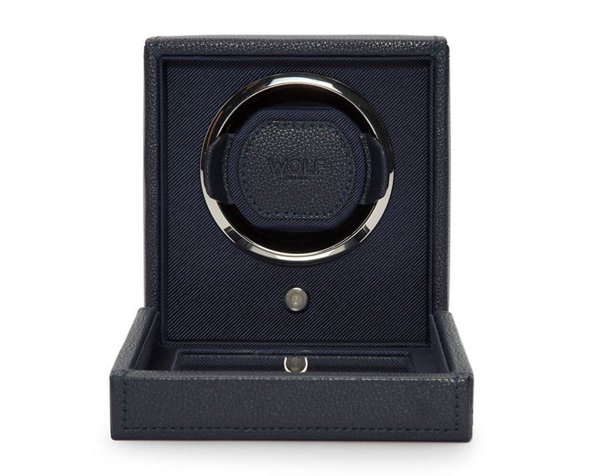 WOLF Designs Watch Winder Single Cub Watch Winder with Cover - Navy