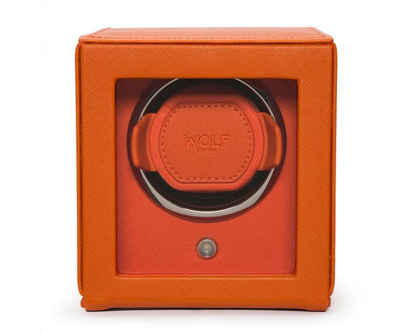 WOLF Designs Watch Winder Single Cub Watch Winder with Cover - Orange
