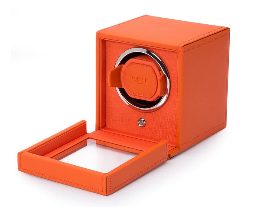 WOLF Designs Watch Winder Single Cub Watch Winder with Cover - Orange